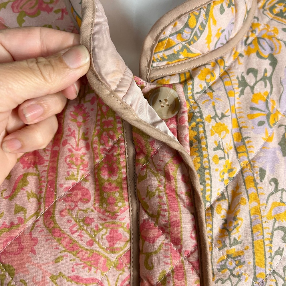 7 For All Mankind Floral Quilted Jacket Medium Cotton Cottagecore Pink Patchwork - Picture 8 of 13
